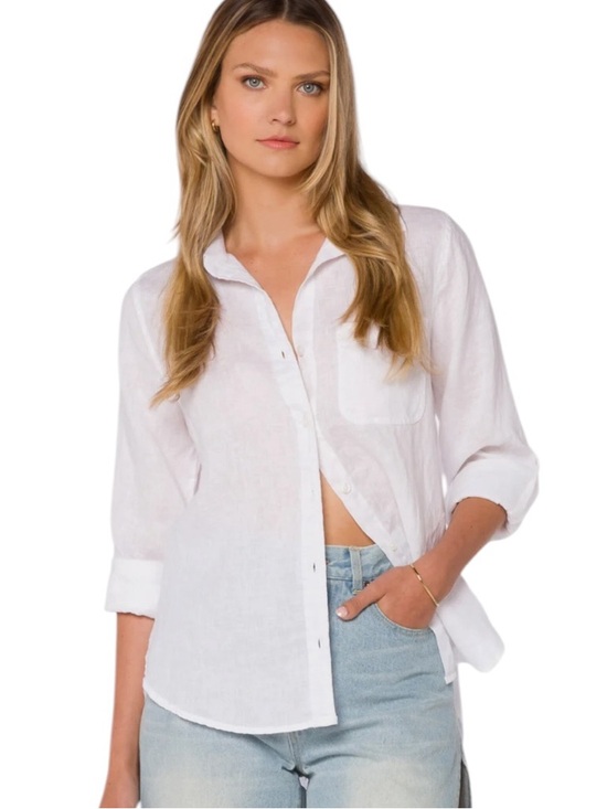 Velvet Heart Tops - Velvet Heart Classic White Button-Up Linen Shirt Size M
